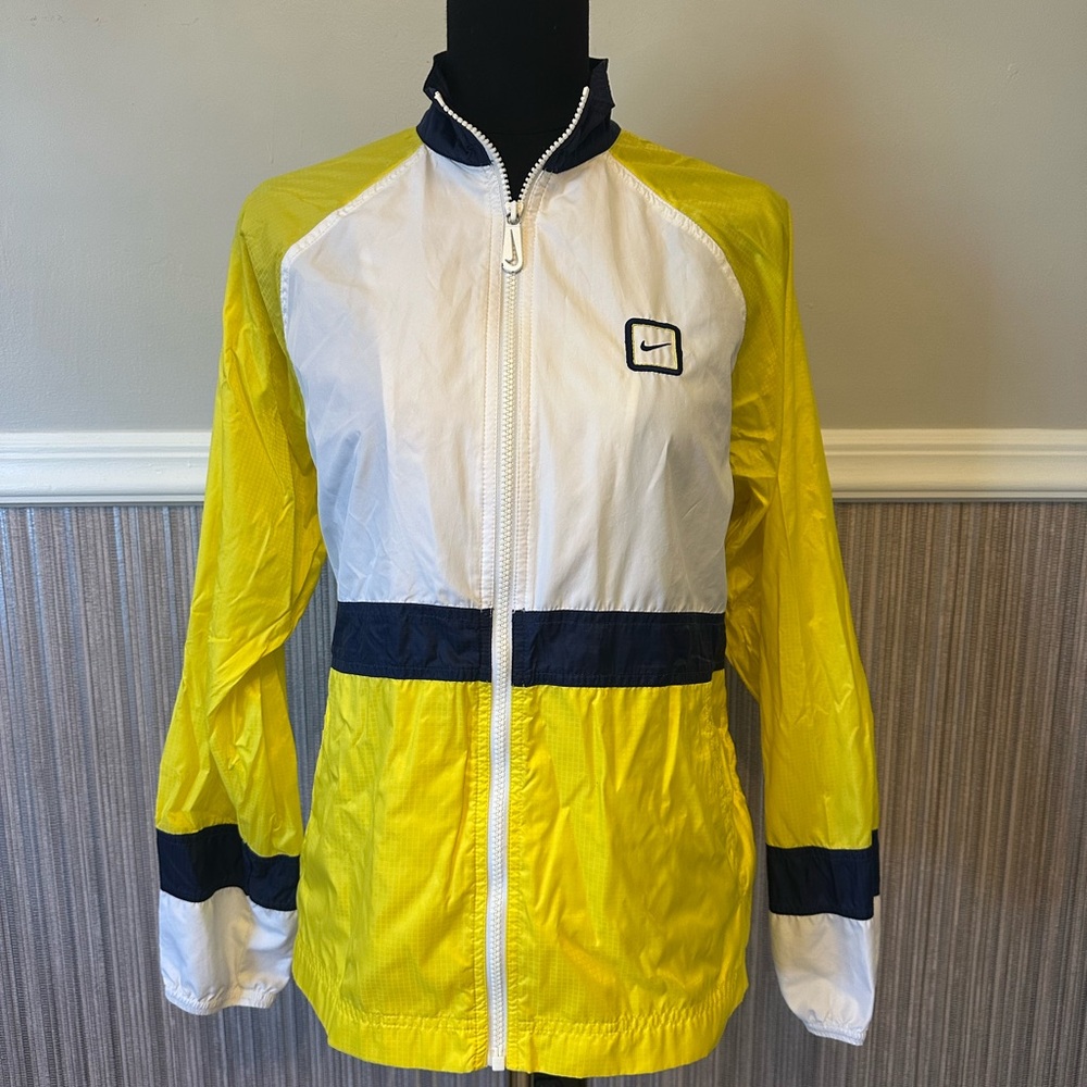 Nike Y2K Colorblock Windbreaker Jacket Yellow‎ White Navy S Vintage Style